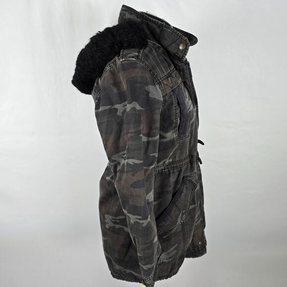 American Eagle Jacket Women's M Gray Camo Heavyweight Full Zip and Snap Hooded - Picture 13 of 16